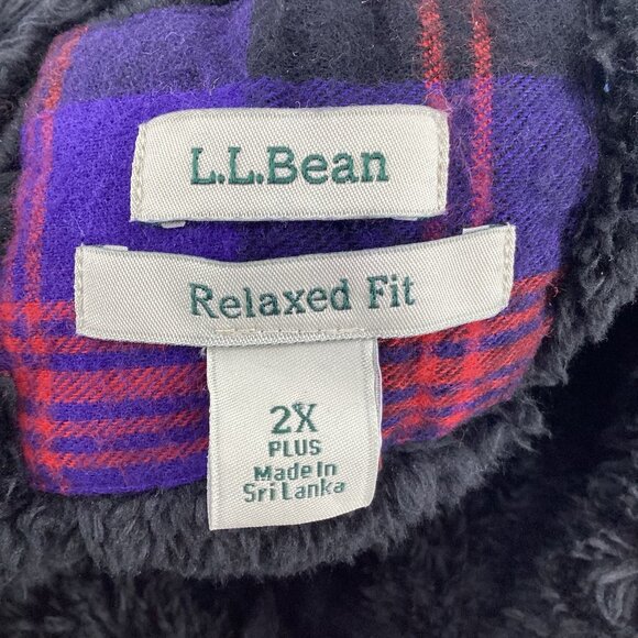 LL Bean Women’s Scotch Plaid Flannel Sherpa Lined Shirt Jacket Purple Black 2X - Picture 2 of 13